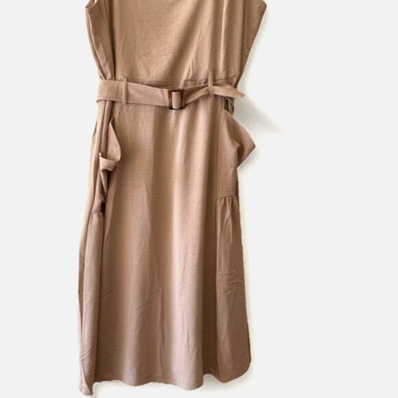 Nina Leonard Women’s Sleeveless Belted Dress Khaki 2X Pockets Plus Size - Picture 8 of 8